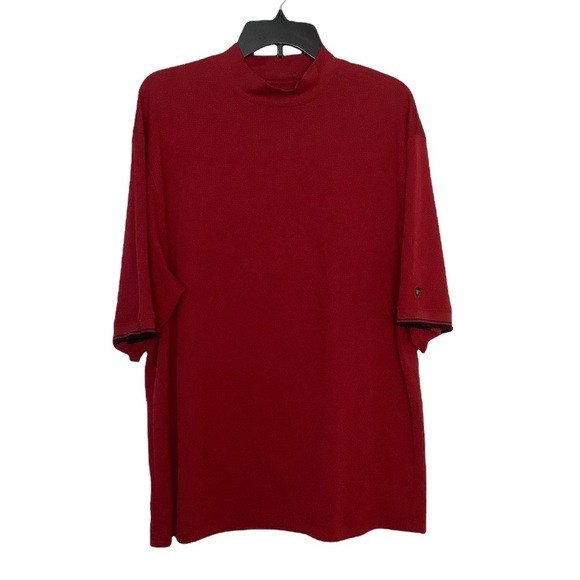 Men's WEDGE L Large Golf Shirt Mockneck Red Burgundy Short Sleeve Top Dri Fit - Picture 2 of 7